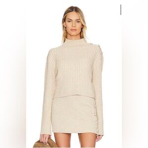 Stitches & Stripes/Revolve Latte Cable knit pearl button Sweater XL - NWT
